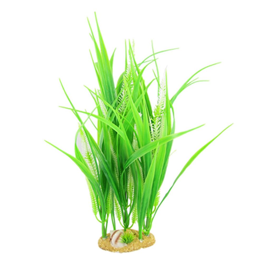 Ruilogod Green Plastic Grass Plant Ornament with Base for Aquarium