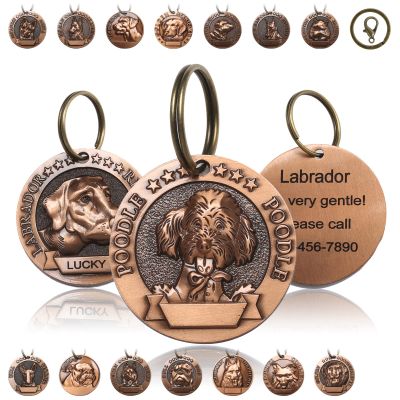 FYNIGO Personalized Engraved Pet Tag, 3D Breed Patterns, 53 Cat and Dog Breeds, 110 Colors, Optional Double-Sided Engraving