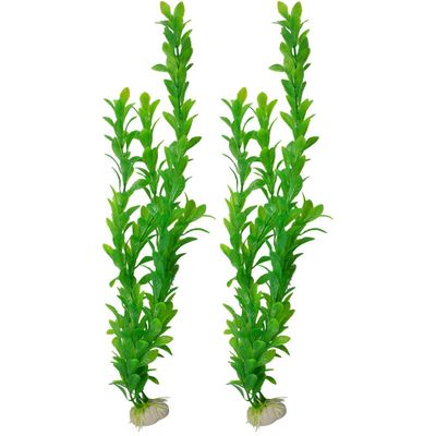 Ruilogod 17" Tall Green Plastic Artificial Aquarium Plants, 2-Piece Set