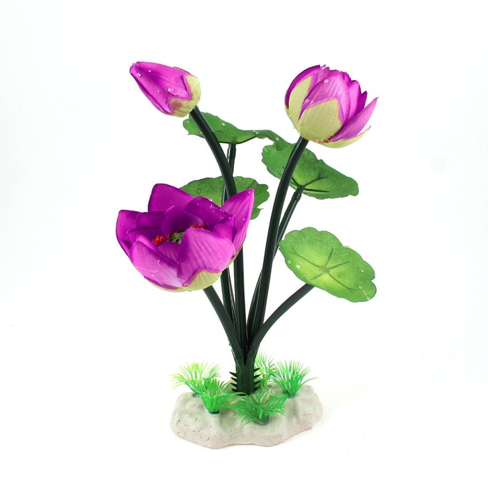 Ruilogod Raindrops Fuchsia Lotus Fabric Plastic Water Plant Ornament, 21 cm Tall