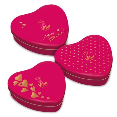 Viba Heart Gift Tin, 90 g – Classic, Layered & Noir Nougat Minis