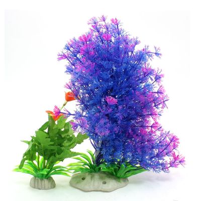 Ruilogod Aquarium 6.3" Artificial Plastic Water Plants, Green and Blue, 2-Pack