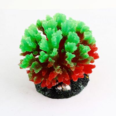 Ruilogod Aquarium Artificial Green and Red Silicone Coral Water Plant Decor, 2.8"