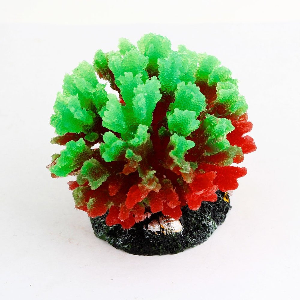 Ruilogod Aquarium Artificial Green and Red Silicone Coral Water Plant Decor, 2.8"
