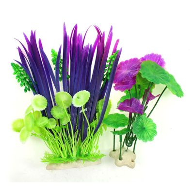 Ruilogod Aquarium 9.1" Green & Purple Plastic Water Plants Decor (2 pcs)