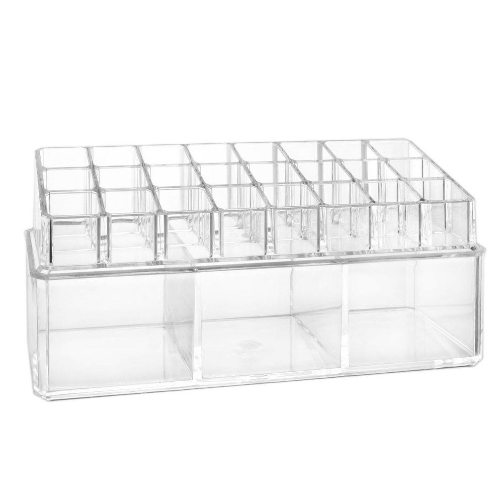 Ruilogod Acrylic Makeup Organizer with Lid, 3-Tier Top-and-Bottom Set