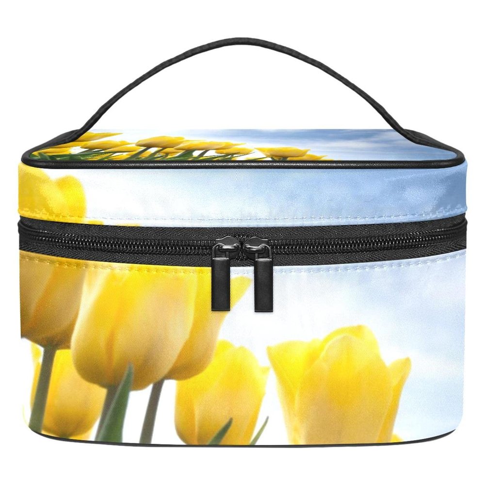 Yellow Tulip Flower Makeup Bag for Women