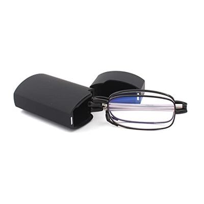 MMOWW Foldable Anti-Blue Light Reading Glasses for Men and Women with Telescopic Arms and Portable Case (Black, +3.5)