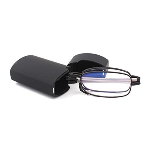 MMOWW Foldable Anti-Blue Light Reading Glasses for Men and Women with Telescopic Arms and Portable Case (Black, +3.5)