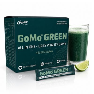 GoMo GREEN | All-in-One Daily Vitality Drink with Spirulina from Austria | Supports Performance & Concentration | Daily Greens Energy Made in Germany | 30 Servings