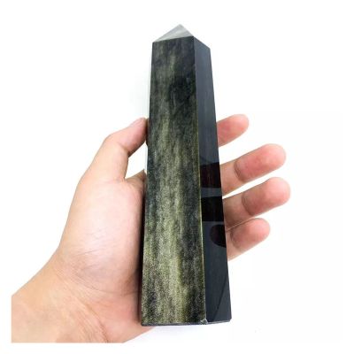 Kigauru Crystal Obelisk Quartz 50.0g–1000g, Gold Obsidian-Quartz Wand, Large Natural Crystal Stone Obelisk Point, 1 Pc (Size: 1 Pc, 810g–900g)