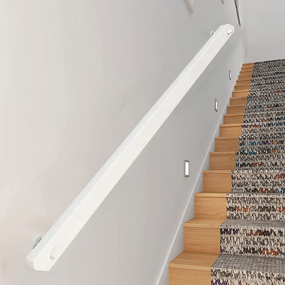 HMTE Wall-Mounted Wooden Stair Handrail, White, 150 cm