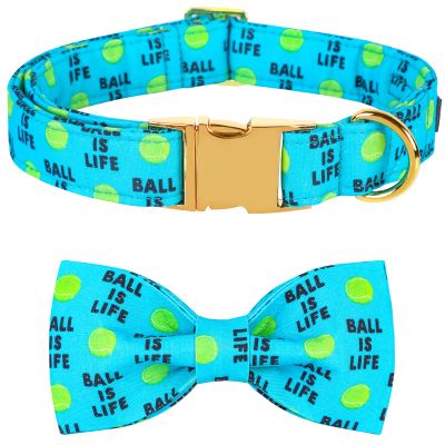 Lionet Paws Dog Collar with Bow, Durable Cotton, Metal Quick-Release Buckle, 34–55 cm