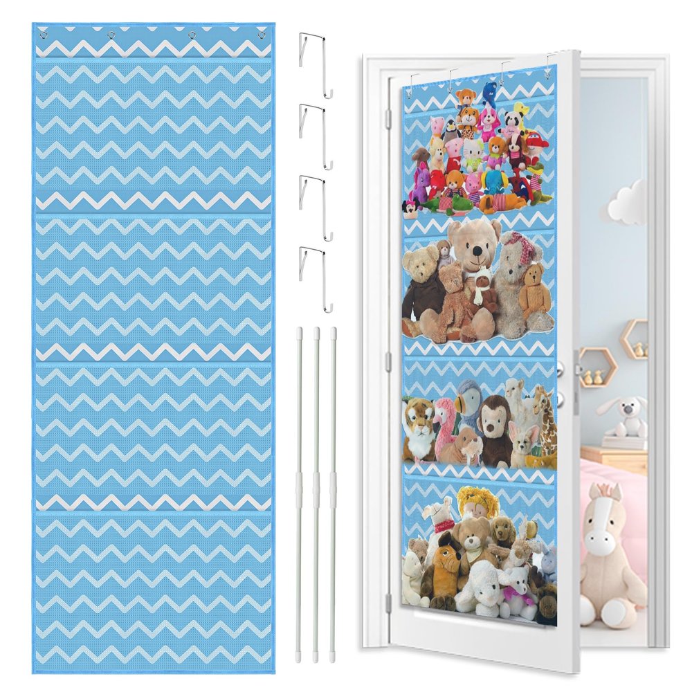 Fumupe Hanging Organizer with 4 Pockets for Stuffed Toys, Blue