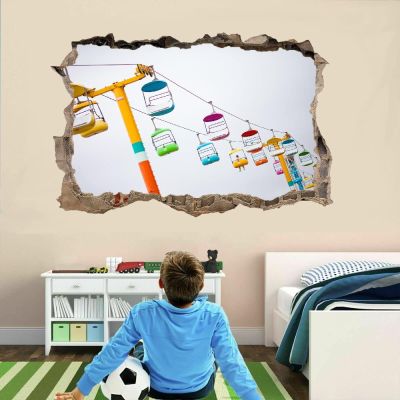 3D Hole-in-the-Wall Cable Car Wall Decal