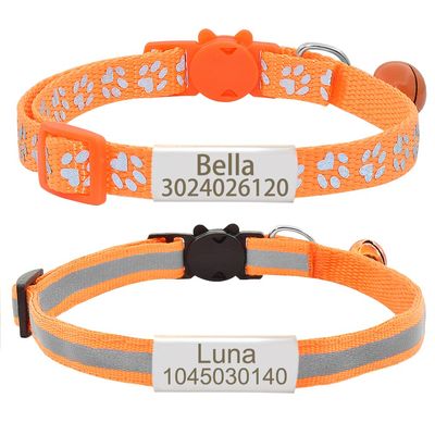 Senristar Personalized Reflective Cat Collars, 2-Pack, Breakaway with ID Tags and Bells