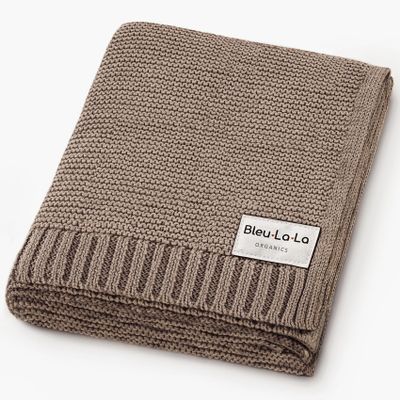 Bleu La La Organic Knit Receiving Swaddle Blanket, Mocha