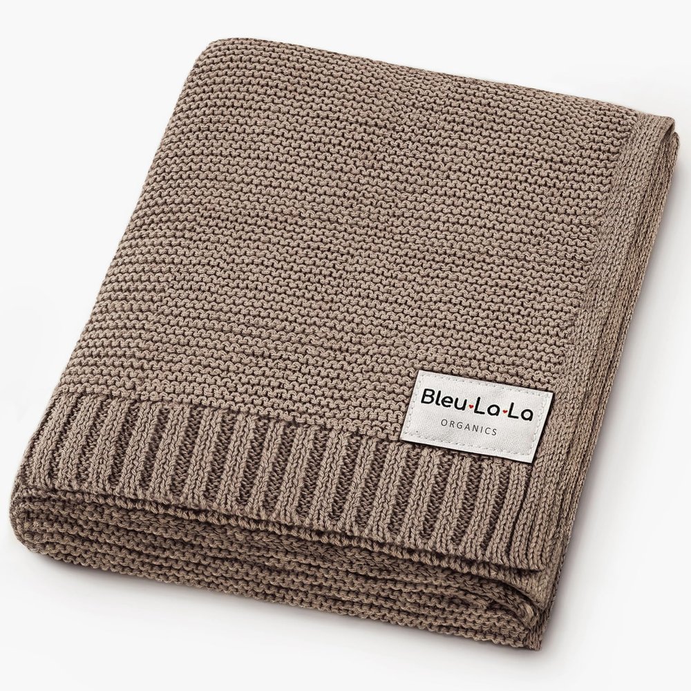 Bleu La La Organic Knit Receiving Swaddle Blanket, Mocha
