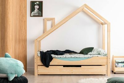 ahoj baby House Bed with Drawer for Children, Montessori House Bed, Solid Handmade Toddler Bed, Cottage Bed, 90 x 160 cm