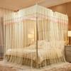 DUXY Mosquito Net Bed Canopy with 4 Corner Posts, Stainless Steel Frame, 3 Openings, Beige, 25 mm, 150 x 200 cm view 1