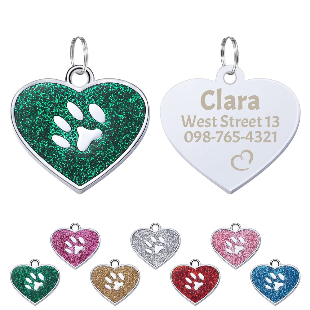 Uiopa 2-Pack Heart Zinc Alloy Personalized Pet ID Tags with Engraving, Green