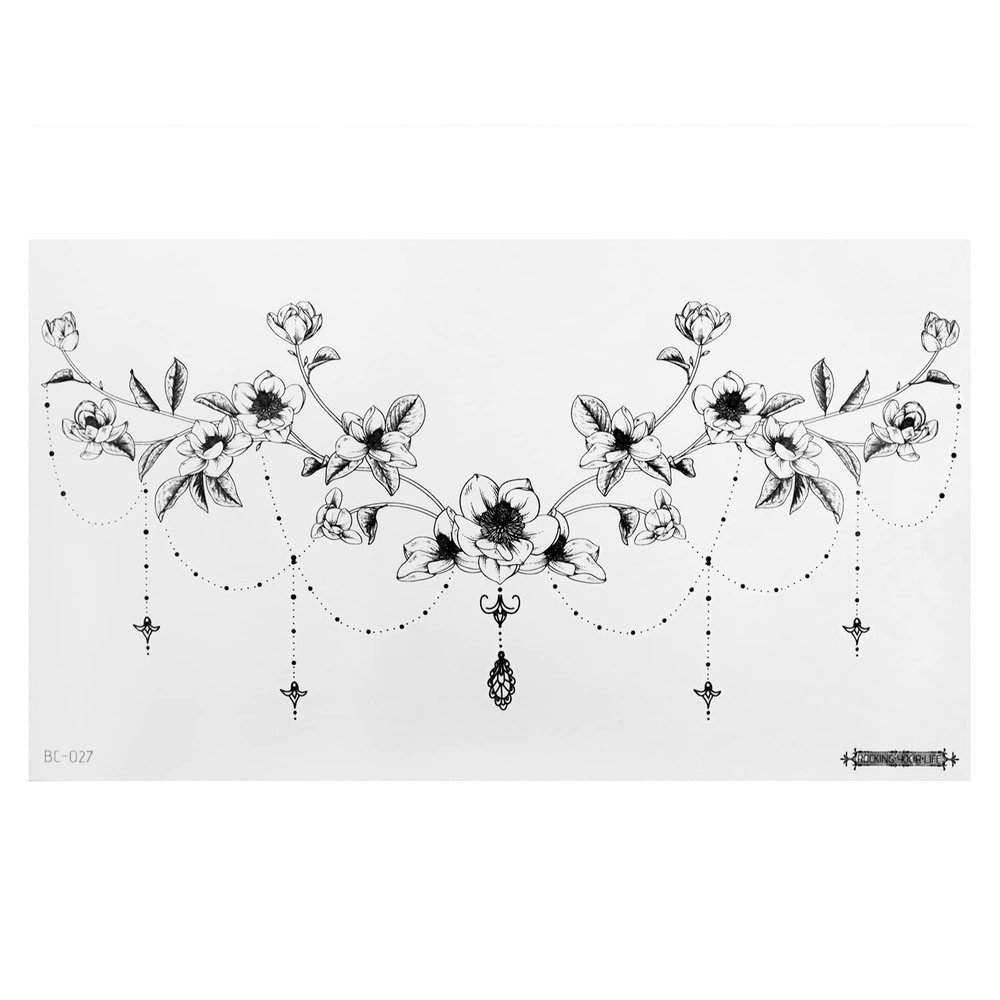 2 x Black Flower Underboob Tattoos - Temporary Skin Tattoo - BC027 (2)