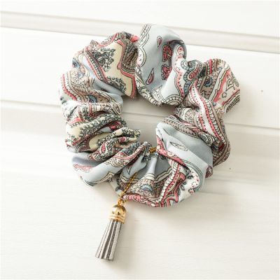 Vintage Elastic Hair Tie for Women with Ethnic Print and Tassel Pendant