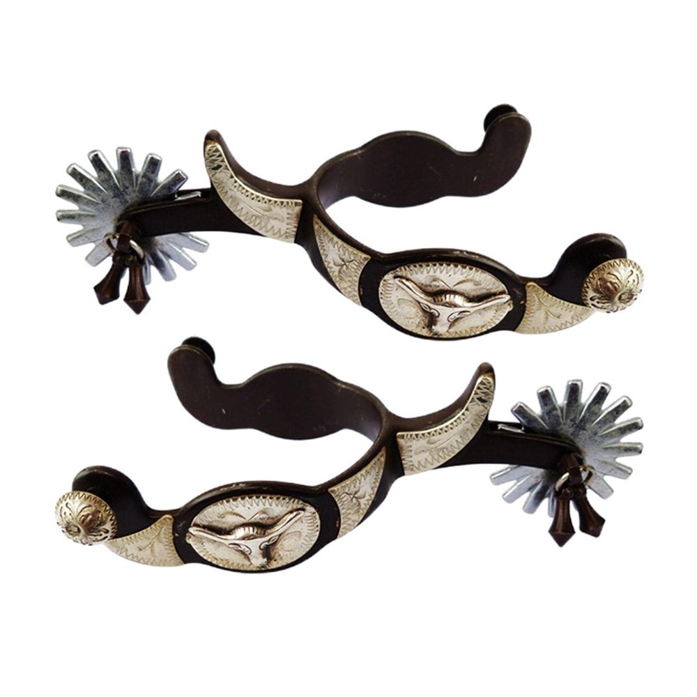 Milageto 2-Piece Anti-Rust Hand-Engraved Western-Style Horse Spurs, Dark Brown