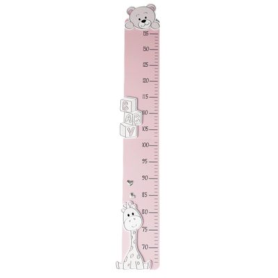 Valenti & Co Wooden Height Chart, Pink, for Children, with Zoo Animals and Silver Details