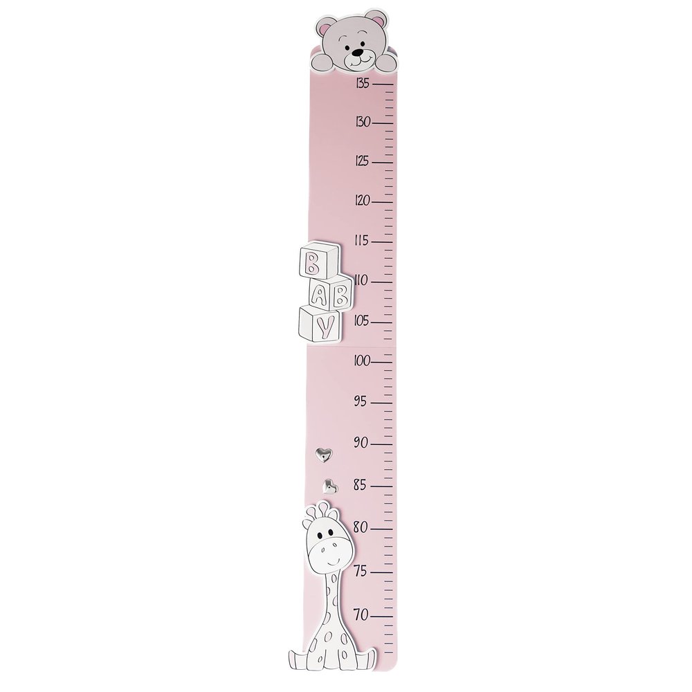 Valenti & Co Wooden Height Chart, Pink, for Children, with Zoo Animals and Silver Details