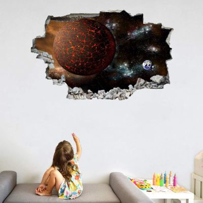 3D Planet Wall Sticker with Wall-Breakthrough Effect