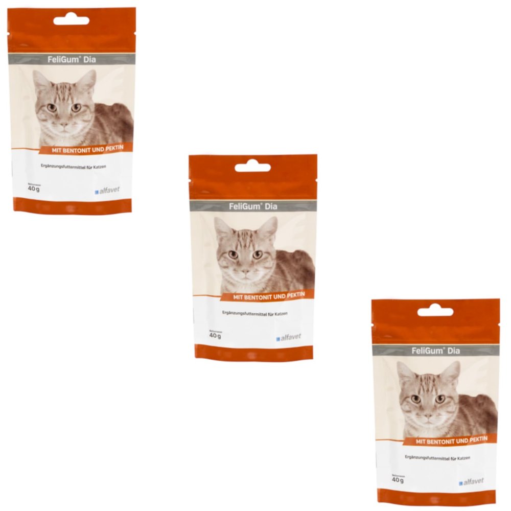 alfavet FeliGum Dia | 3-Pack | 3 x 40 g | Dietary Complementary Feed for Cats with Diarrhea | Chewable Drops