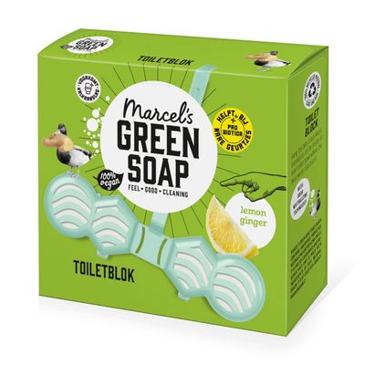 Marcel's Green Soap Toilet Block, Lemon & Ginger – Microplastic-Free Formula, Vegan, 35 g