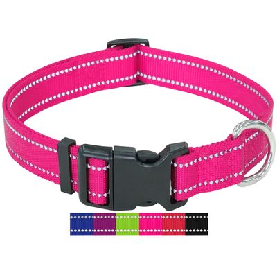 DEY - Premium Dog Collar Nylon, Reflective, Adjustable, for Small & Large Dogs, Pink XS