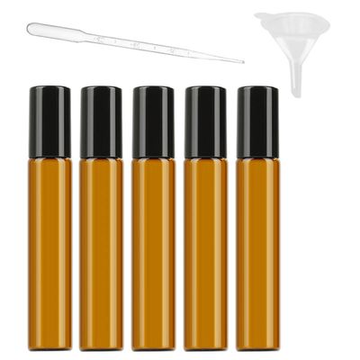5-Pack 10 mL Refillable Essential Oil Roller Bottles, Amber Glass with Stainless Steel Roller Balls