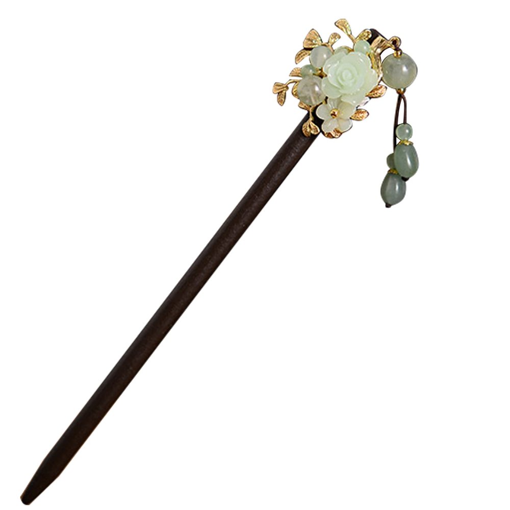 CAOMEI Elegant Wooden Hair Stick with Tassel, Retro Chinese-Style Hairpin for Women with Long Hair