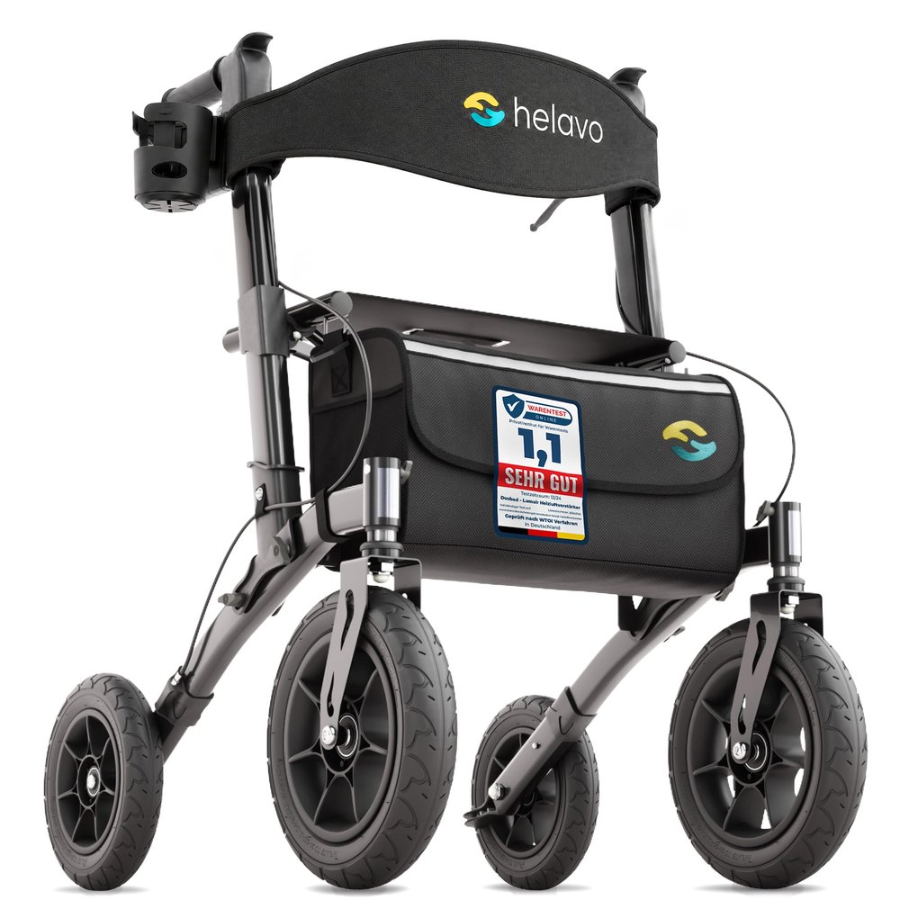 Helavo Outdoor Rollator Walker with Air-Filled Tires - Foldable