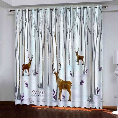 JSHEN Modern Blackout Curtains for Children's Room, 3D Moose Forest Snow Scene, Grommet-Top, Set of 2, 170 x 200 cm
