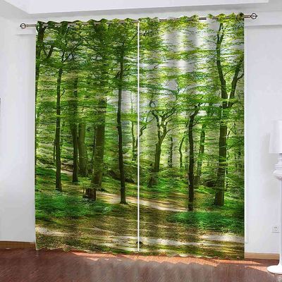 JSHEN Modern Children's Room Curtains, Opaque 3D Forest Landscape Pattern, Eyelet Curtains, 2-Piece Set, 140 x 160 cm