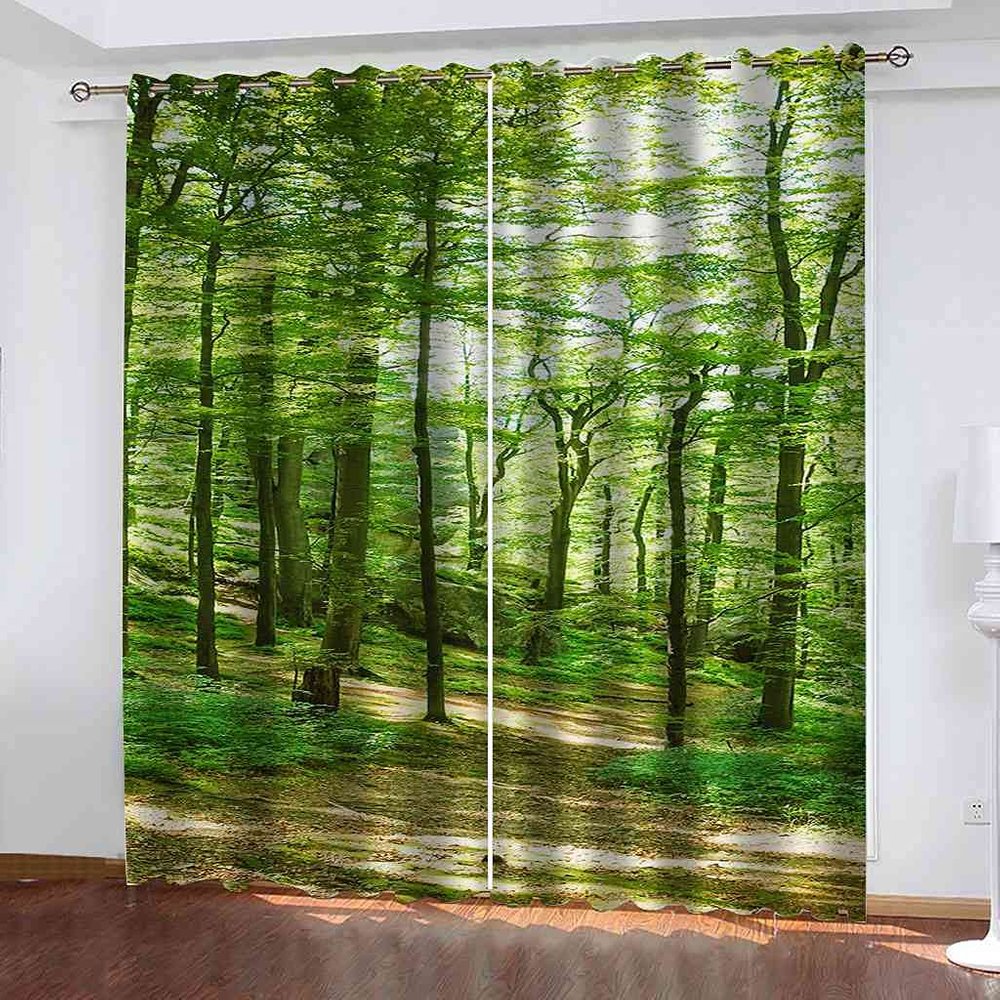 JSHEN Modern Children's Room Curtains, Opaque 3D Forest Landscape Pattern, Eyelet Curtains, 2-Piece Set, 140 x 160 cm