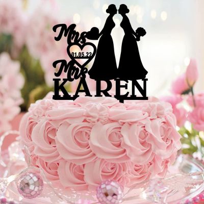 Personalized Two-Brides Wedding Cake Topper, Black Acrylic