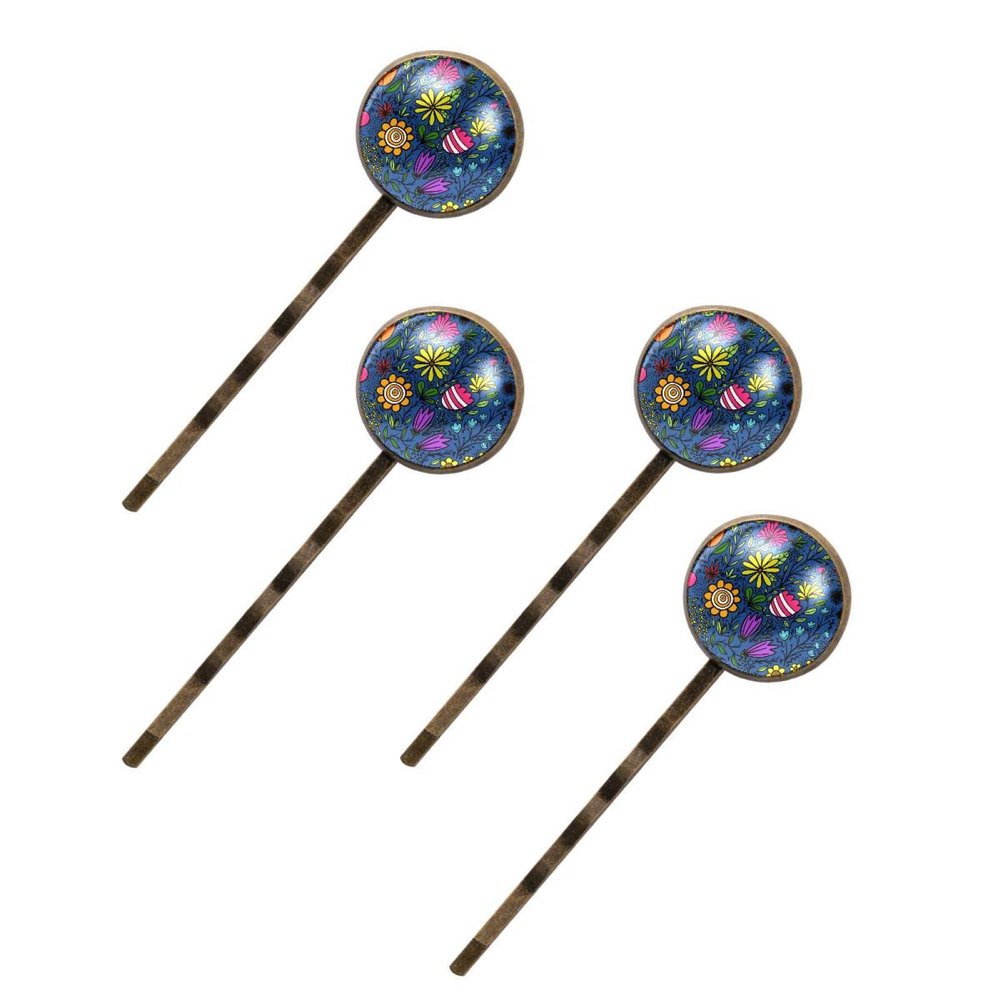 Women's Blue Floral Hair Clips, 4-Piece Set