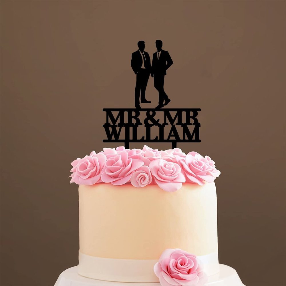 Personalized Gay Wedding Cake Toppers, Black Acrylic