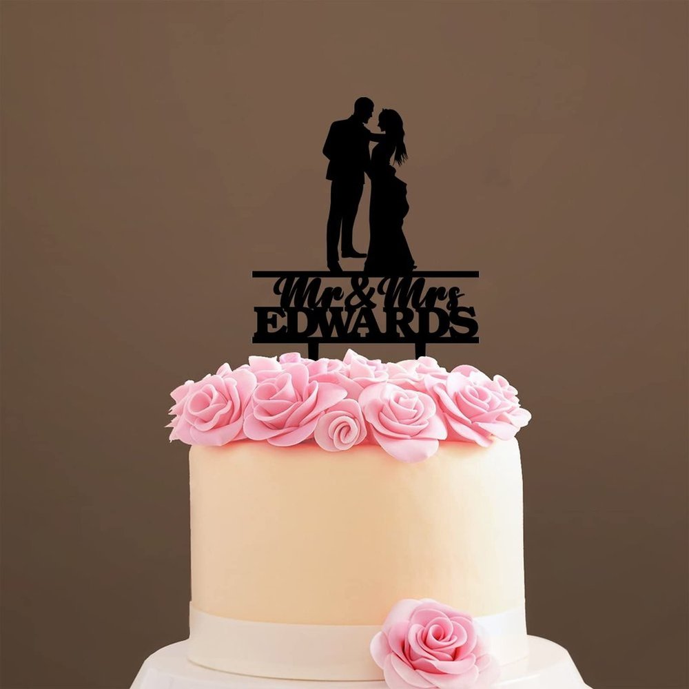 Personalized Wedding Cake Topper with Bride and Groom