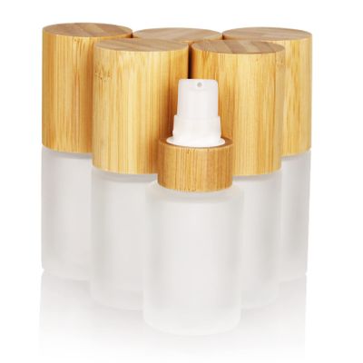 COSIDEA 6-Pack 30 mL Frosted Glass Bottles with Bamboo Caps and Lotion Pumps