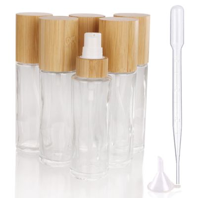COSIDEA 6-Pack 60 ml Empty Glass Bottles with Bamboo Lotion Pumps