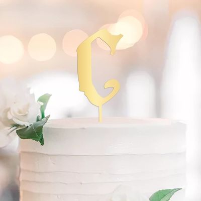 Gold Personalized C Initial Cake Topper