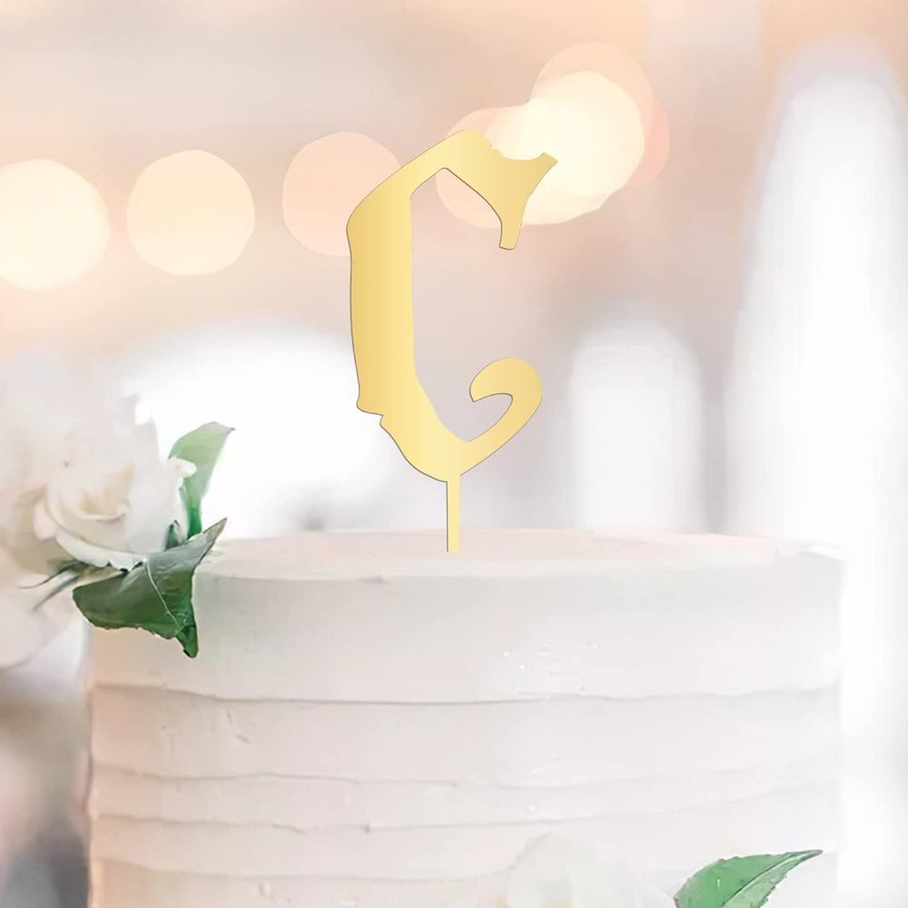 Gold Personalized C Initial Cake Topper