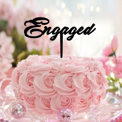 Engaged Cake Topper Acrylic Black Country Wedding Engagement Party Supplies