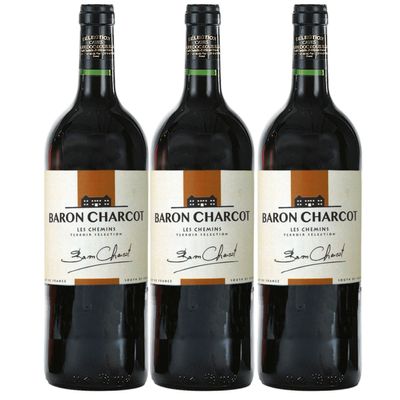 Les Vins de Saint Saturnin Baron Charcot Red Wine, Vin de Pays de l’Hérault, Dry, France, incl. FineWert eBook (3 x 1 L)